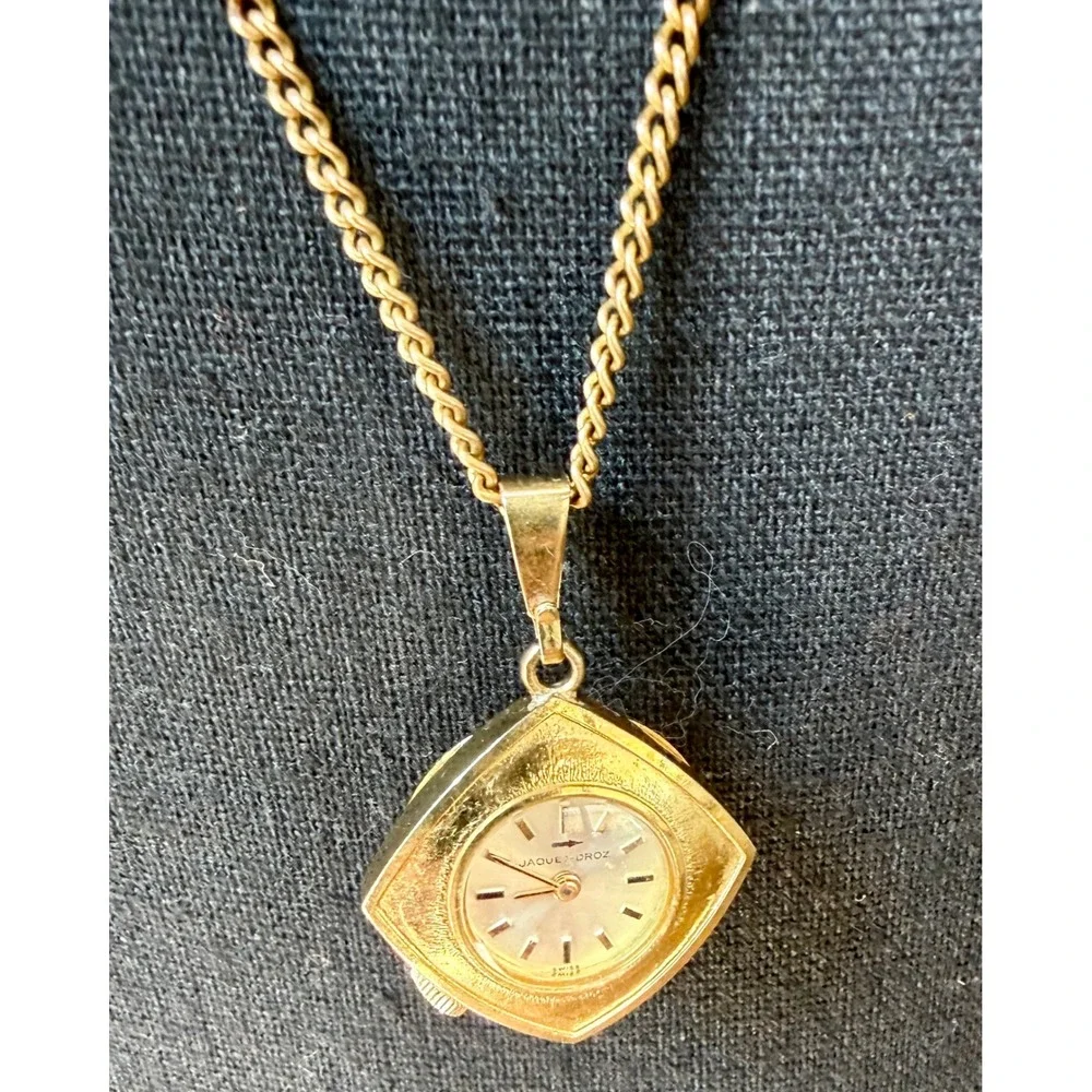 Vintage Jaquet-Droz Swiss 17 Jewel Mechanical Pendant Watch Necklace As Is